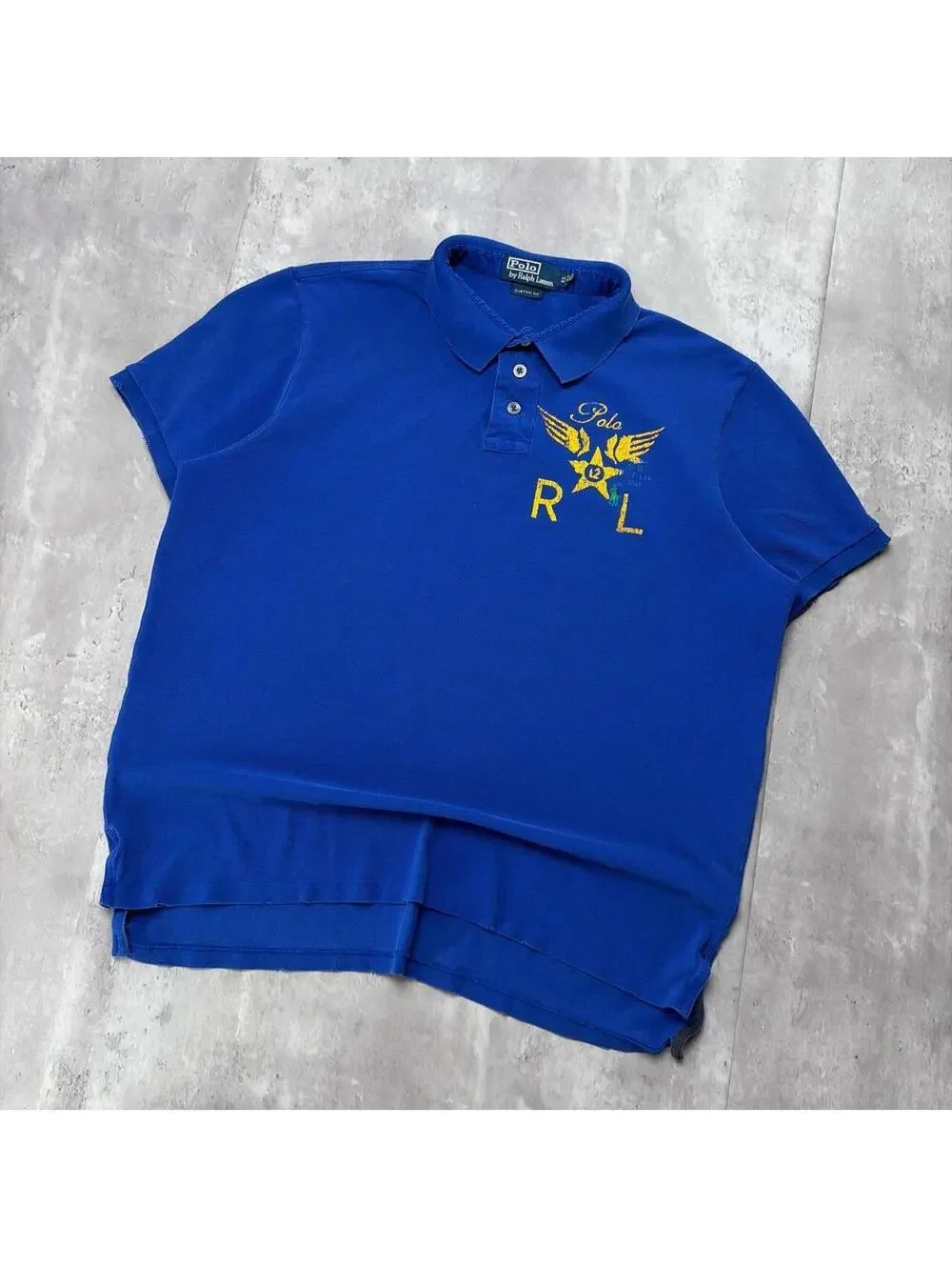 Vintage 90’s Blue Polo Ralph Lauren Grunge Distressed Rugby Polo Shirt